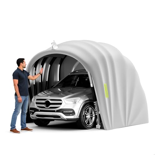 ACLFF Faltgarage Auto, Mobile Carport aus Edelstahl, Garage Zelt Unterstand, Abschließbarer, Kälte und Regenfester, Halbautomatische Faltgarage für Auto, SUV, Pick-up, Dunkelgrau