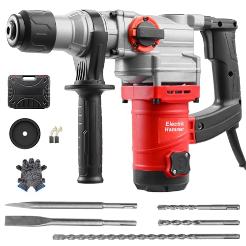 wowspeed Schlagbohrmaschine 1500W, 3300RPM, 4 in 1 Bohrmaschine, Schlagbohrer mit 360° Drehgriff, 3 Spiralbohrer und 2 Betonbohrer, Elektro-Bohrmaschine für Beton, Mauerwerk, Stahl, Holz