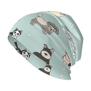 Dog Print Autumn Casual Beanies Hat Knit Hat for Women Men Casual Headwear Warm Ski Hats Slouchy Skull Cap Black