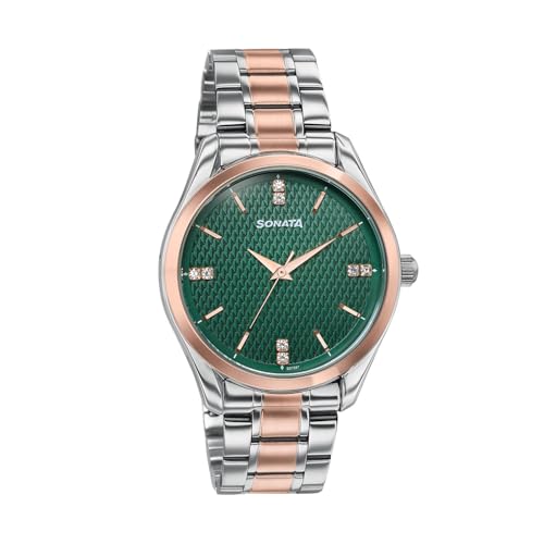 Image of Sonata Jashn with Quartz Analog Green Dial IPS /IPRG Strap Men's Wedding Watch - 77206KM03
