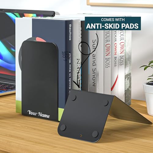 Image of 2 Heavy Duty Metal Bookends for Books | File, CD, Book Holder, & Durable Book Stand for Home, Office, School & Study Table Heavy Duty bookends (Set of 2) (Customised Your Name)