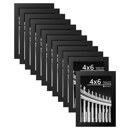 Picrit 4x6 Picture Frame Set of 12, Display 3.5x5 with Mat or 4x6 Without Mat, Photo Frames for Wall Mounting or Table Top Display, Black.