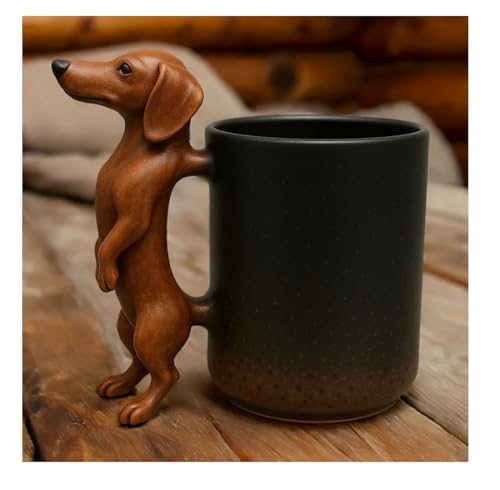 Handgefertigte Dackel-Tasse, Lustige 3D-Tierform Kaffeetasse, Dackel D Französische Bulldogge & Basset-Hound Henkel Kaffeetasse für Zuhause Küche Wohnzimmer Büro Dekor (Französische Bulldogge)