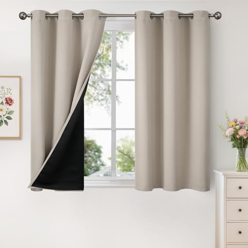 Image of YoungsTex Camel 100% Blackout Curtains 45 Inches Length for Bedroom, Thick Full Light Blocking Thermal Insulated Window Drapes for Living Room with Liner, 2 Panels, 42 X 45 Inch