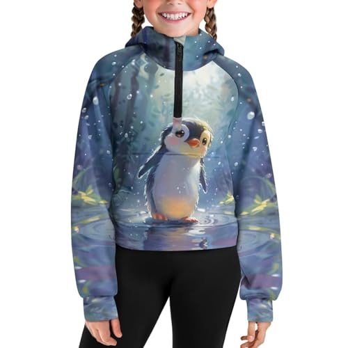 Girls' Half Zip Raglan Sweatshirt 5-14Y Zipper Hoodies Pullover Cropped Top with Pocket Fall Winter Clothes