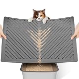 Conlun Silicone Cat Litter Mat 24'x15', Waterproof Rubber Trapping Mat for Kitty Litter box, Easy to Clean, Non-Slip, Soft on Paws Cat Matt for Floor, Gray
