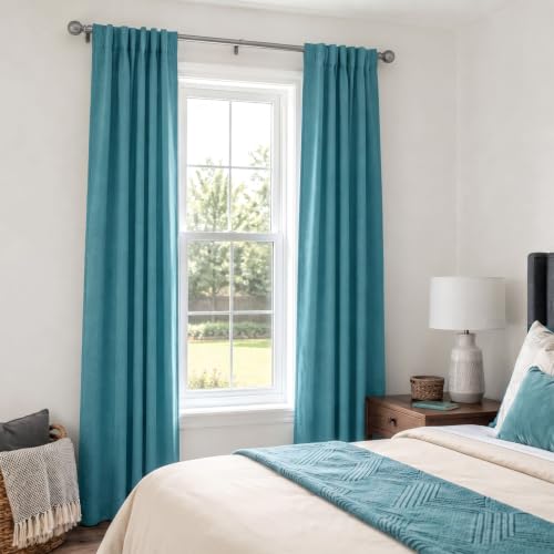 Image of Faux Linen Total Blackout Curtains for Bedroom 90 Inches Long, Dark Cyan