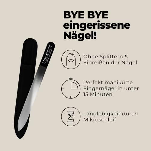 Miss Sophie Lima de uñas de cristal, lima de uñas para uñas y láminas de uñas, superficie de lijado microfina, lima de cristal duradera, protección mediante bolsa de tela - imagen 3