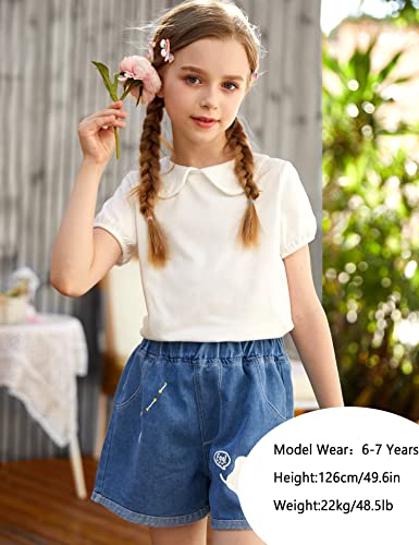 Arshiner Girls Tops Basic Short Sleeve T-Shirts Peter Pan Collar Soft Preppy Blouses Tees White 10-11 Years #TOP5