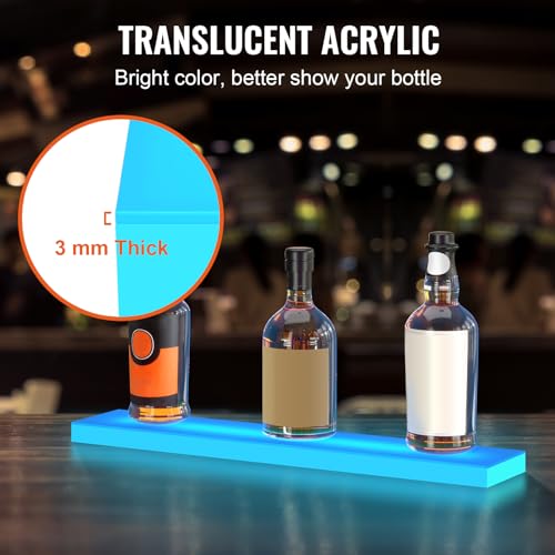 Image of VEVOR LED Lighted Liquor Bottle Display, 1 Tiers 16 Inches, Supports USB, Illuminated Home Bar Shelf with RF Remote & App Control 7 Static Colors 1-4 H Timing, Acrylic Lighted Shelf for 6 Bottles