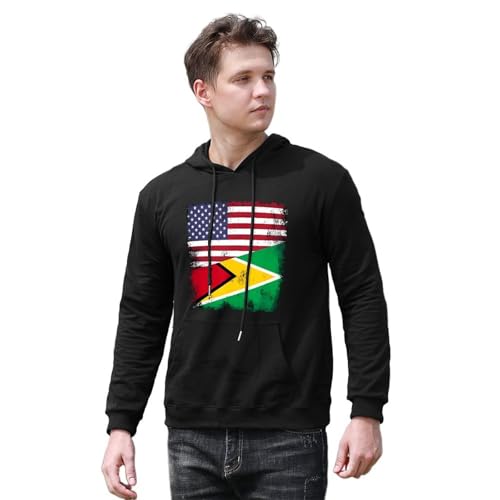 Guyana U.S. Flag Unisex Casual Hoodies Long Sleeve Lightweight Pullover Tops Loose Sweatshirt with Pocket4