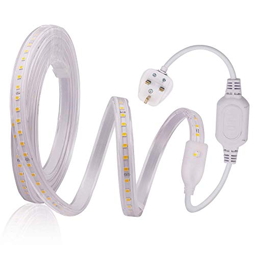 GQL 220V-240V LED Strip (Cut to 1m) with Power Supply, Waterproof 2835 SMD 60 LEDs/m Rope Light Professional Commercial Engineering Decoration- 1m Warm White