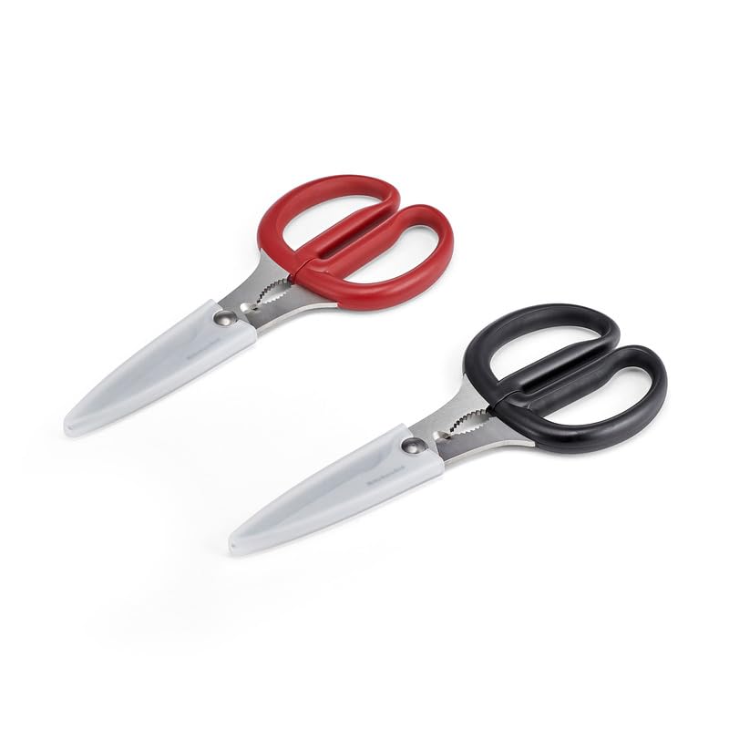 Image of KitchenAid 2-Piece Multipurpose Shear Set - Versatile Scissors with Nutcracker, Bottle Opener, Ergonomic Handles with Protective Blade Covers