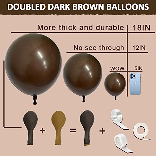 Image of Dark Brown Balloons Double Stuffed Balloon Garland Arch Kit Different Sizes 18 /12 /5In For Birthday Baby Shower Boho Neutral Luau Mocha Cofede Party Decorations