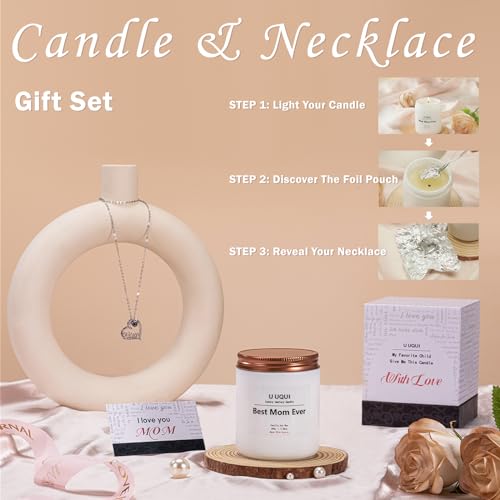 Gifts for Mom Candle with Necklace Inside Surprise Gifts, Mom Candle and Mom Necklace Set Birthday Gifts for Mom, Mom Gifts for Mom Scented Candles with Jewelry inside, Candle Lovers Gift Ideas