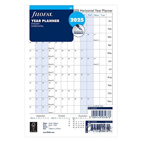 Filofax A5 Year Planner horizontal 2025 25-68506