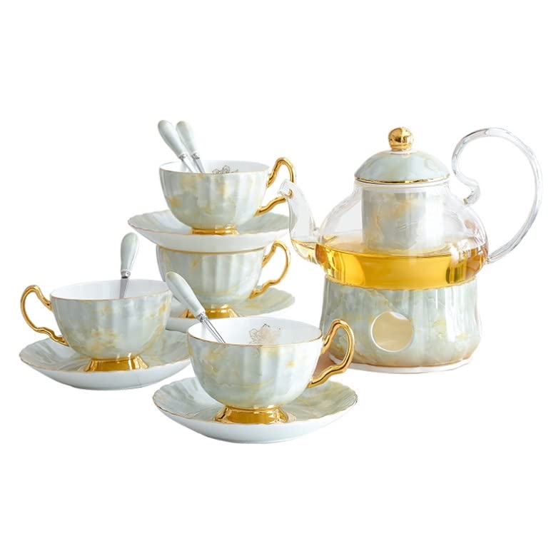 Ensemble de thé en céramique 13 pièces avec cafetière en verre et plateau