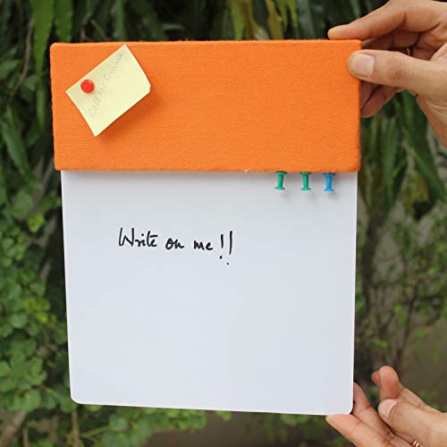 Image of IVEI Combination Pin and White Board - Dry Erase and Bulletin Combo for Kids Study Room, Office, School, Home - Wall Hanging Dual Board - Orange