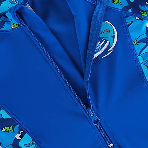 HUAANIUE Boys Swimming Short Sleeve Swimsuit 3-12Y Kids One Piece Swimwear Navy Sun Protection 50+ Swim Clothes UPF Warm Sportwear Costume Summer Surfing