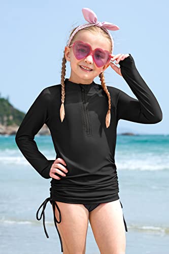 BesserBay Girl's UPF 50+ Adjustable Drawstring Rash Guard Shirt Half Zip Swim Dress Coverups 3-12 Years4