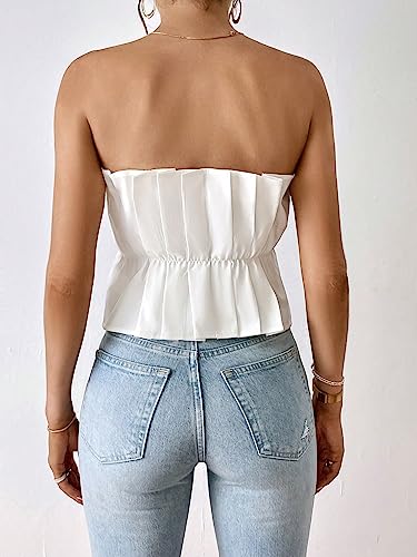 SweatyRocks Women's Strapless Pleated Tube Top Elegant Summer Flare Hem Crop Tank Tops2