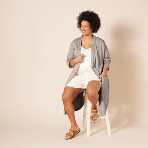 Amazon Essentials Damen Leichter Waffel-Bademantel, Mittellang (Erhältlich In Übergröße), Rauchgrau, XS