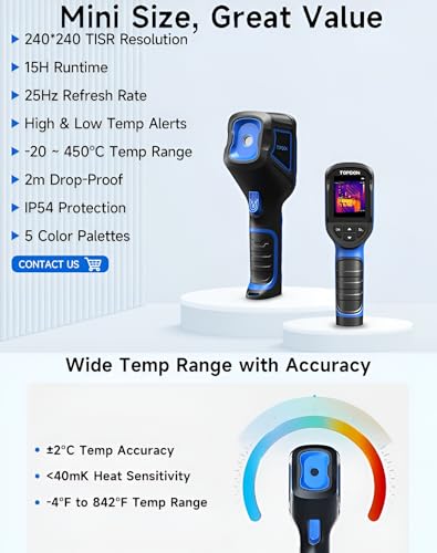 Image of XPR3SS TOPDON TC004 Mini Thermal Camera 240x240 TISR Resolution, Infrared Thermal Imager, -20C to 450C Temp Range, 25Hz IR Camera for Electrical Inspection, HVAC, Automotive, Building Diagnostic