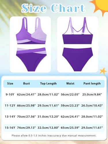 Image of Girls Swimsuit 2 Piece Bikini Set Swimwear Solid Color Bathing Suit 9-16T | Tropical Floral, Criss Cross, for Teen & Preteen