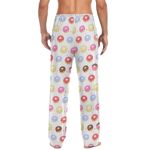 Men’s Colorful Donuts Pajama Pants with Pockets, Comfortable Lounge Sleep Bottoms#3252
