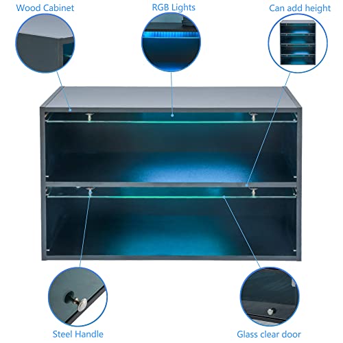 Veemuaro Shoe Storage Box, Wooden Stackable Shoe Storage Box With Sliding Glass Door, Shoe Organizer Storage Box With Rgb Led Light For Up To 6 Pairs Of Shoes, Shoe Storage Bin For Display Sneakers #TOP2