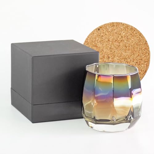 PROGRESS 正規品 おしゃれ ロックグラス チタンミラー 日本製 お祝い 父の日 ギフト プレゼント ウィスキー ワイン お酒がまろやかに コルクコースター付 (Vertex Infinite)