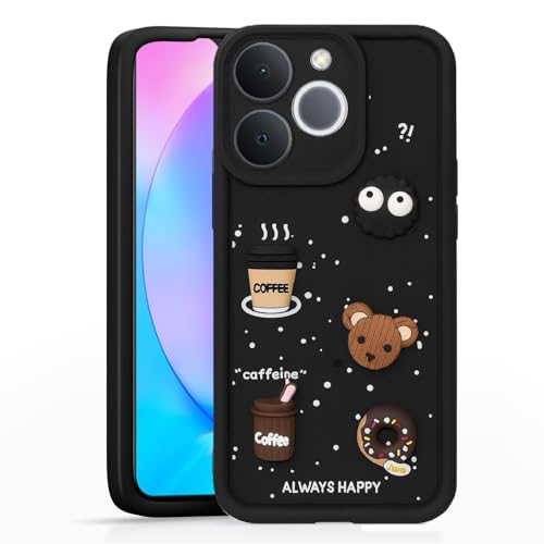 Image of Bintage Cute Fun Taddy Cartoon 3D Ball Bear Milk Cake Coffee Silicon Case Full Body & Camera Protection Back Cover Compatible for Realme P4 Lite 4G - Black