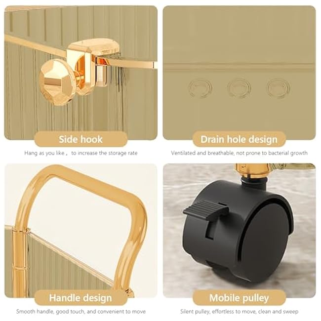 4-Tier Acrylic Rolling Storage Cart, Rolling Utility Cart, Kitchen Storage Cart with Wheels for Bathroom,Living Room, Kithcen, Office Storage and Organization (14''X10''X37'')(Amber)-khnieifA