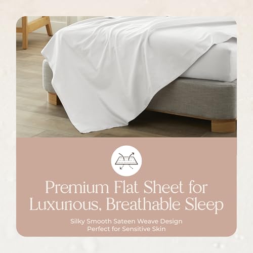 Image of Certified Organic Full Flat Sheet Only - 100% Organic Cotton Top Sheet with Luxurious Soft and Breathable 300 Thread Count Sateen Weave Finish - GOTS & Fairtrade Certified (White, Full)