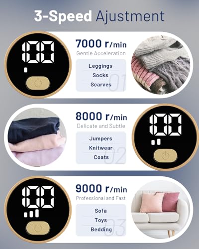 Image of BEAUTURAL Fabric Shaver, Rechargeable Lint Remover, Electric Portable Sweater Defuzzer with 3 Speeds, 6 Leaf Blades, Digital LED Display, Remove Pilling for Clothes, Furniture, Sweater, Couch, Blanket
