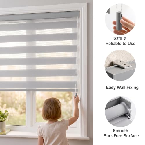 Image of Story@Home Zebra Window Blinds W 4 ft x H 7 ft | Dual Layer Roller Shades for Day and Night Privacy, Light Filtering Sheer Blinds for Home and Office, Modern Window Treatments - Grey