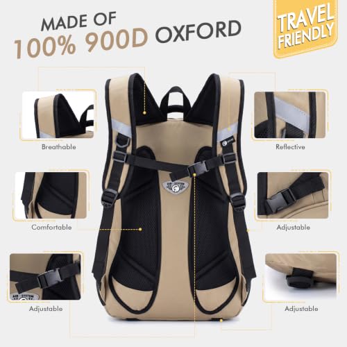 Image of 15.6 inch Laptop Backpack, Water Resistant Travel Backpack, Reflective & Multi-Pocket, Padded Straps, Underseat Carry On Luggage Ruck for Daily Commute, Business, Hiking & Weekend Trips, Khaki