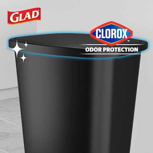Image of Glad Premium 20 Gallon Trash Can with Clorox Odor Protection | Plastic Kitchen Waste Bin | Hands Free with Stainless Steel Foot Pedal and Garbage Bag Rings, Black