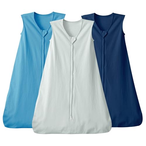 Image of david's kids 3 Pack 100% Cotton Baby Sleep Sack 0-6 Months, Soft Baby Wearable Blankets with 2-Way Zipper, Comfy Sleeping Bags for Infant Newborn Boys Girls Neutral, Small Size, Grey & Blue & Indigo