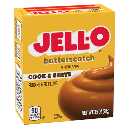 Image of Jell-O Cook & Serve Pudding & Pie Filling Mix, Butterscotch Flavor, Fat Free Stovetop Dessert for Baking, Pies & Custards, 3.5 oz (Pack of 4)