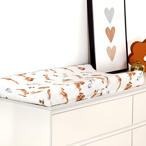 Image of GRSSDER Stretch Ultra Soft Jersey Knit Changing Pad Cover Set 2 Pack, Change Table Pad Covers Fit 32 inch /34 inch x 16 inch Pads Safe and Snug, Pretty Pattern for Boys and Girls, Cute Jungle Squirrels and Animals