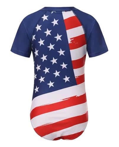 Image of Girls One Piece Rash Guard Swimsuits for Kids Girls Short Sleeve Bathing Suits with Front Zipper Swimwear 3-16 Years