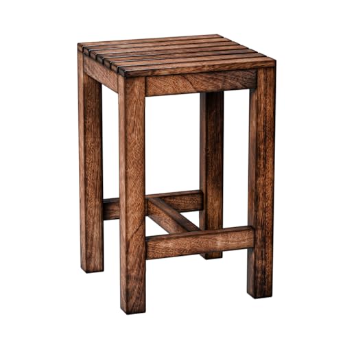 Image of Solid Mango Wood Sitting Stool 18 Inch | Wooden Stool for Living Room, Bedroom, Dressing Table & Pooja | Vanity Stool for Adults | Strong Solid Wood Stool