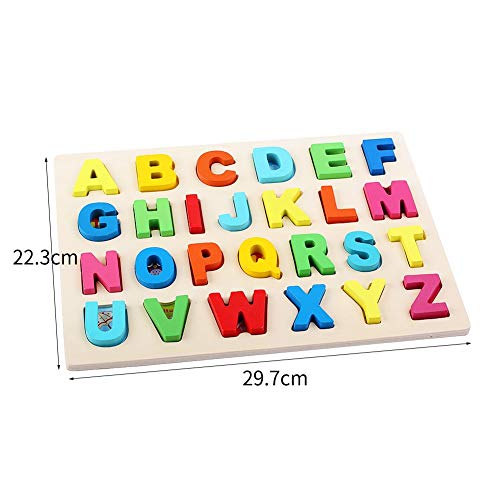 QZMTOY Wooden Puzzles for Toddlers, Wooden Alphabet Number Shape Puzzles Toddler Learning Puzzle Toys for Kids, 3 in 1 Puzzle for Toddlers, Age 3+ (Set of 3) - Thumbnail 3