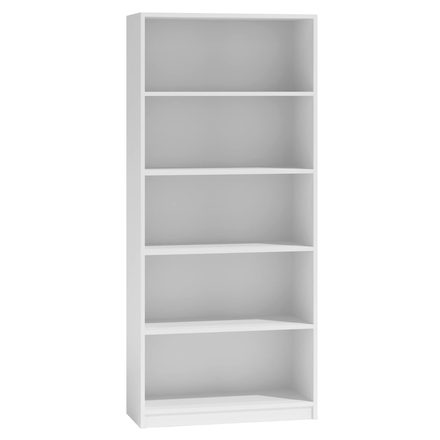 WHATSIZE ENTERPRISE 5 Tier Bookcase White, Tall Freestanding Book Shelf for Living Room, Study and Bedroom, Wooden Shelving Unit Book Case (60cm L x 30cm W x 182cm H)