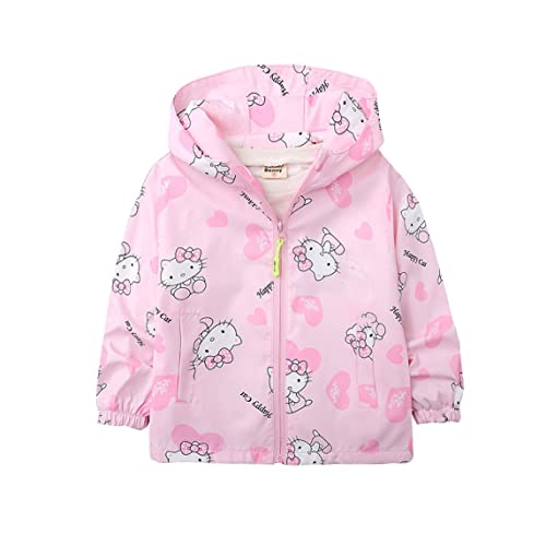 Cute Cartoon Jackets Waterproof Lightweight with Hood Outdoor Cat Print for Kids 3-8