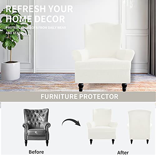 Image of Easy-Going Stretch Wingback Chair Sofa Slipcover Cream