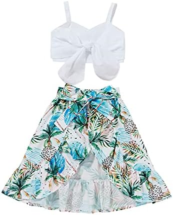 Toddler Baby Girls Ruffle Strap Top+Boho Floral Skirt Summer Outfit Clothes Two Piece Set(Shorts Skirt-Blue, 6-7T)