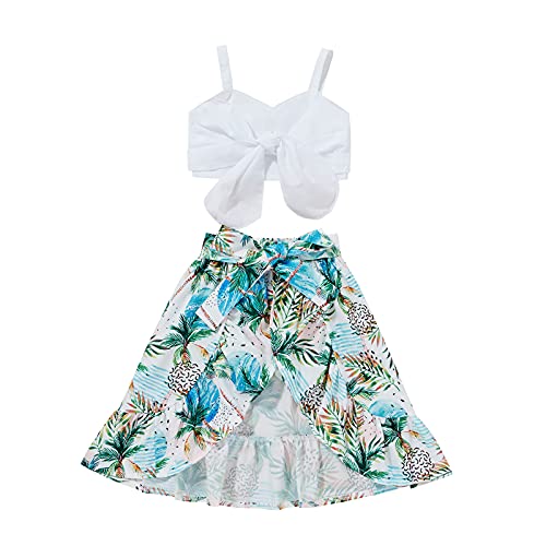 Toddler Baby Girls Ruffle Strap Top+Boho Floral Skirt Summer Outfit Clothes Two Piece Set(Shorts Skirt-Blue, 6-7T) #TOP2
