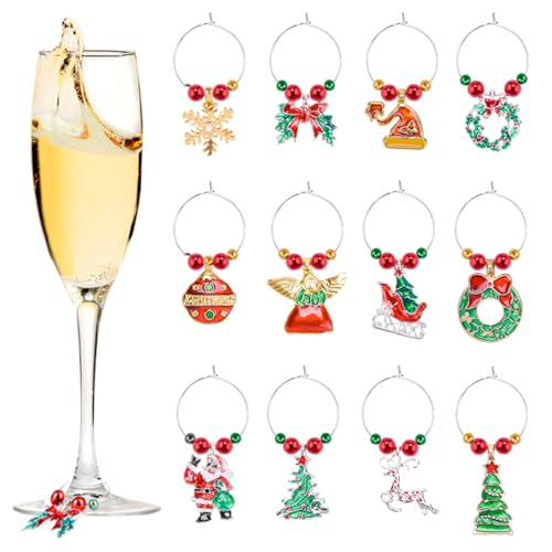 MELLIEX 12 piezas Encantos de Copa de Vino de Navidad Bebidas Markes Etiquetas Lindas para Decoraciones de Mesa de Barra de Fiesta Temática de Navidad